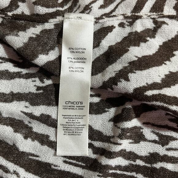 Chico's Cardigan Sweater Womens Size 2 US Large Brown White‎ Zebra Striped Open - Picture 7 of 10